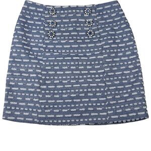 Kaiseki Skirt‎ Womens Size L Blue Chenille Lined Bling Buttons Career Paris Chic